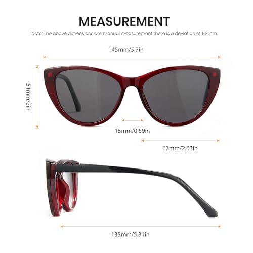 Image of Cyxus Cat Eye Magnetic Clip-On Sunglasses Women Polarized Blue Light Blocking UV400 Protection P1221