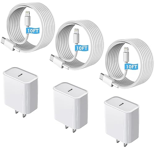 Fast Charger iPhone, 3Pack?MFi Certified? Chargers iPhone Fast Charging Block USB C Charger Quick Charging Adapter with 10ft USB C to Lightning Cable Data Syncing Cord for iPhone 14 13 12 11 X