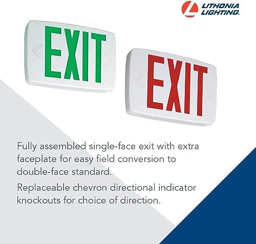 Image of Lithonia Lighting Quantum LED Emergency Exit Sign, Thermoplastic Exit Only Sign with Stencil-Faced White Housing and Green Letters with Nickel Cadium Battery (LQM S W 3 G 120 /277 EL N M6)