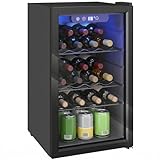 HOMCOM Cave à vin 24 bouteilles 68L, réfrigérateur à vin et boissons avec température réglable 4-16 °C, porte réversible en verre trempé double, éclairage LED, écran tactile et étagère amovible, noir