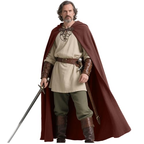 Joukavor Renaissance Hooded Cape Medieval Linen Cloak with Hood for Women Men (Brown-1)