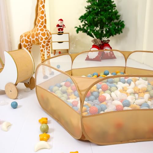 Foldable Ball Pit for Toddlers, Large Pop Up Ball Pits Kids Play Tent Crawl Playpen Ball Pool Playhouse Playpen with Storage Bag, for Boys Girls Dogs Cats Ferrets Indoor Outdoor, Khaki