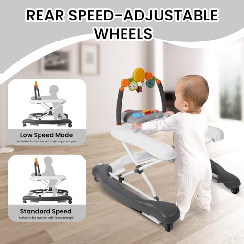 baby walker 5-in-1 baby walkers for boys and girls 6-12 months with bouncer removable footrest feeding tray amp music foldable amp adjustable activity walker for 6-18 months toddler infant