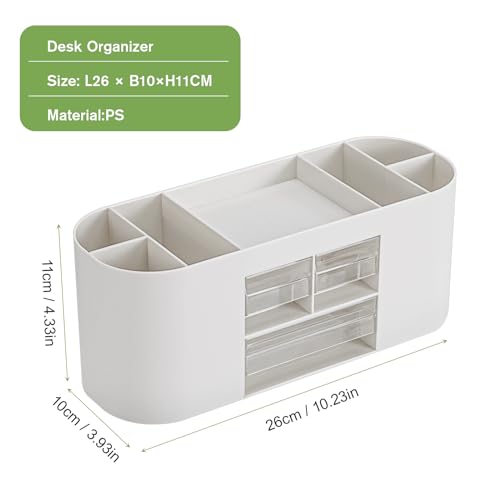 MumdoYAL Schreibtisch Organizer mit 6 Fächern und 3 Schubladen - Multifunktionales Platzwunder in Weiß