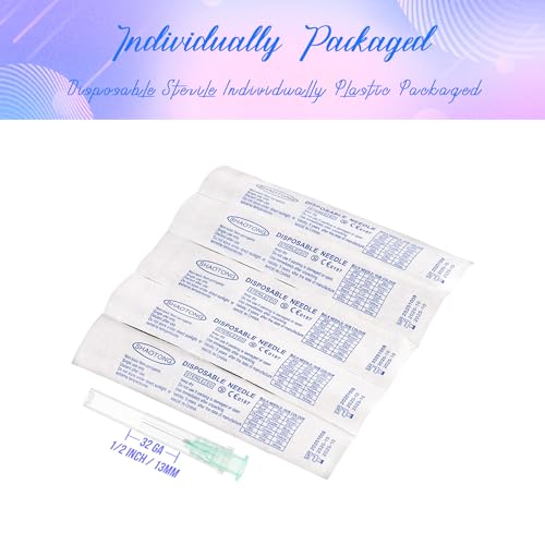 Image of 32 Gauge 1 /2 Inch Needles Luer Lock Disposable Lab Supplies, Pack of 100 | SHAOTONG 32G 1 /2 inch 13mm Needle with Cap for Liquids Measuring or Refilling, Sterile, Individually Wrapped