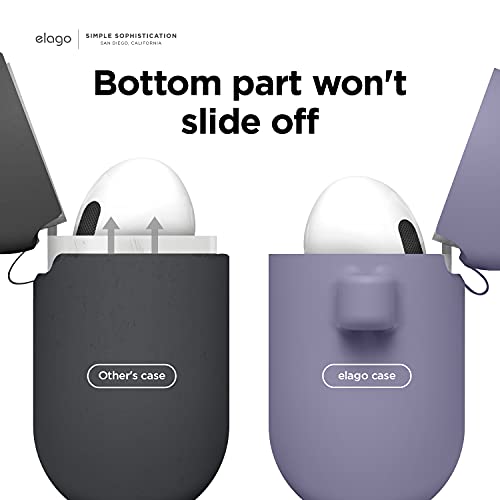 Image of elago Silicone Case Compatible with AirPods 3 Case Cover - Karabiner Included, Supports Wireless Charging, Shock Resistant, Easily Cleaned, Full Protection (Lavender Grey)