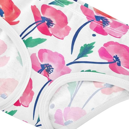 Girls Underwear Toddlers 2t Cotton Little Girl Panties Flower Briefs Underpants Watercolor Poppy Flowers Pink4