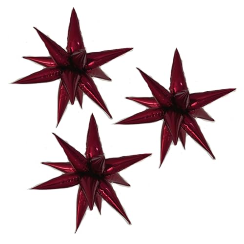Image of 3pcs 26inch 3D wine red (Burgundy) Explosion Star foil balloon, wine red Foil Cone Star burst Balloons for Birthday Wedding New Year Party Event