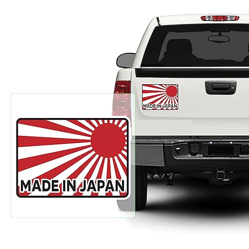 Image of Yoonek Graphics Made in Japan Rising Sun Sticker Vinyl Decal Japanese Flag Sticker JDM Peel and Stick Vinyl Decal Sticker for car Window, Laptop, and More. SKU #F0841