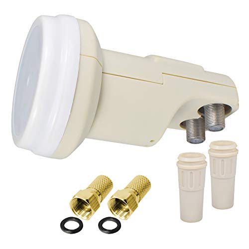 COMAG Twin LNB 0,1 dB Digital ► 2 Teilnehmer/TV ► Direkt Anschluss Universal UHD 201 Full HD HDTV TV 3D 4K + Wetterschutz im Set mit 2 F-Stecker Vergoldet Gratis Cover