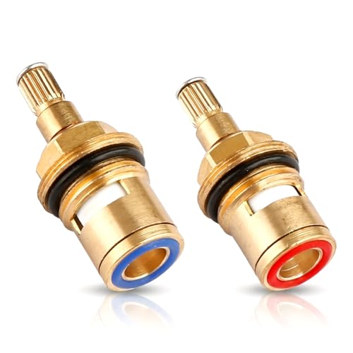 Image of Wellrun 2pcs Mixer Tap Cartridge Replacement,Brass Ceramic Tap Valve 1/4 Turn 20 Spline,Anti-Leak Taps Glands 1/2" with Screws for Kitchen Bathroom Basin Faucet Repair(Hot & Cold)