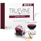 TrueVine Chalice Communion Cups and Wafer Set - Prefilled Cups w/Fresh Unleavened Bread & Grape Juice - Carefully Packaged & Easy to Open Elements for your Church Services, Fits in Trays (25 Count)
