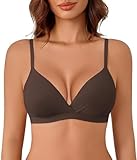 Avidlove Women's Bras Triangle Bralette Wireless Plunge Bra Comfy Unpadded Bralettes Mesh Lining Tshirt Bras Coffee Large