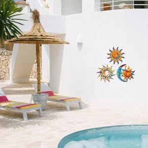3 pack sun and moon wall decor hanging sun moon stars metal wall art sun face outdoor wall decor for garden fence patio yard living room bedroom decorations  urban country home decor