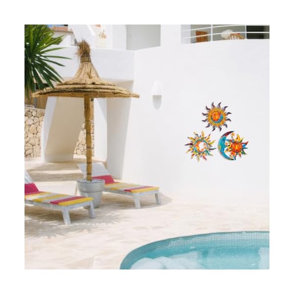 3 pack sun and moon wall decor hanging sun moon stars metal wall art sun face outdoor wall decor for garden fence patio yard living room bedroom decorations  urban country home decor