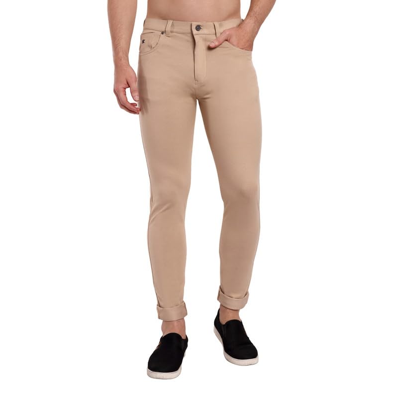 Image of ONE SKY Premium Men's Flexi Waist Casual Pants Cotton Blend Stretchable Chinos | Slim Fit Stylish Office Fashion Trousers for Office, Party | Men Formal Pant