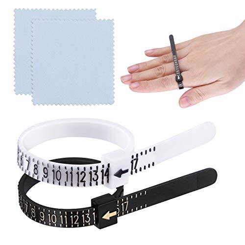 KUUQA 2Pcs US Ring Sizer Plastic Finger Sizer Ring Gauge Measuring Tool Belt with Jewelry Polishing Cloth