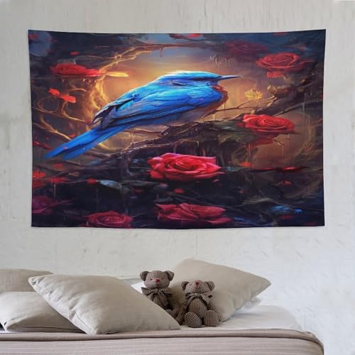 Tapisserie oiseau mignon pour masquer un mur abîmé avec une tenture polyester