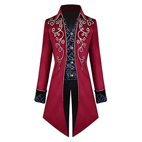 suanret Men Shiny Blazer Sequins Tuxedo Jacket Gentleman Fashion Jacket Party Nightclubs Costumes Long Formal Coats (XL,A-Red) Cover