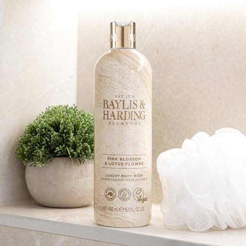 Image of Baylis & Harding Elements Pink Blossom & Lotus Flower Luxury Body Wash, 500 ml (Pack of 1) - Vegan Friendly