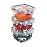 Snips - Set 3 Contenitori per Alimenti 1L Trasparenti, Coperchio Salva Freschezza con 4 Chiusure di Sicurezza - Contenitore per Cibi 14,7x14,7x12 Frigorifero, Microonde e Lavastoviglie, Made in Italy