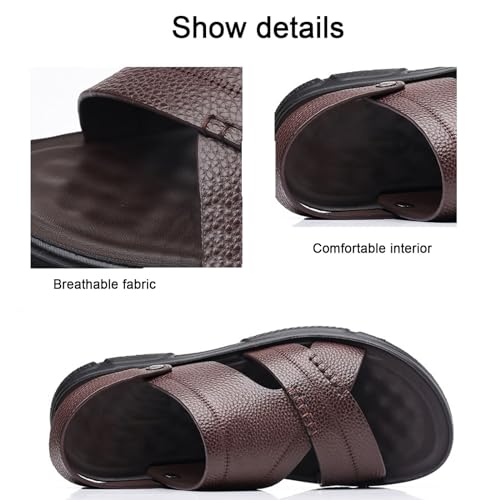 Generic Mens Sandals Leather Anti Slip, Breathable Casual Beach Fisherman Sandal Slip on Open Toe Slipper Dual Use for Outdoor Beach Walking Driving3