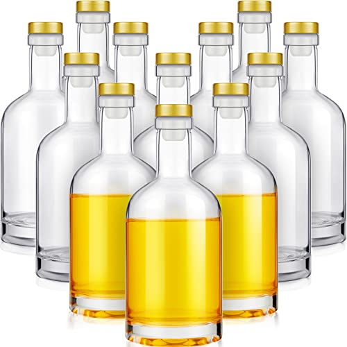 12 Pcs Clear Wine Bottles 12 Oz Glass Liquor Bottles With T-Top Caps Heavy Bottom Hot Sauce Bottles Home Brewing Glass Bottle Airtight Crew Bottle For Kombucha Beverages Juice Oils Drinks (Gold) #TOP8