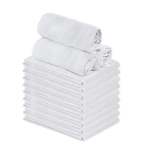Talvania Mehlsack Handtücher - Weiß Küche Geschirrtücher - 12er Pack - 28 x 28 Zoll - Weich saugfähiges Geschirrtuch - 100% Baumwolle Ring Spun Bar Handtücher - Fusselfrei (Diamant) Cover