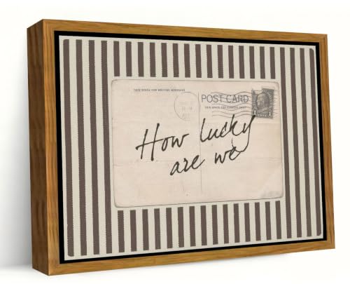 Framed Vintage Brown Stripe Canvas Wall Art, How Lucky Are We Painting...