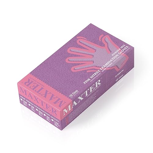 Maxter Nitrilhandschuhe | Puderfrei | Rosa | Verstärkt | Strapazierfähig | Einweghandschuhe | Medizinische Diagnostikhandschuhe | zum Kochen | für Werkstatt | Größe M | Packung 100 Stück