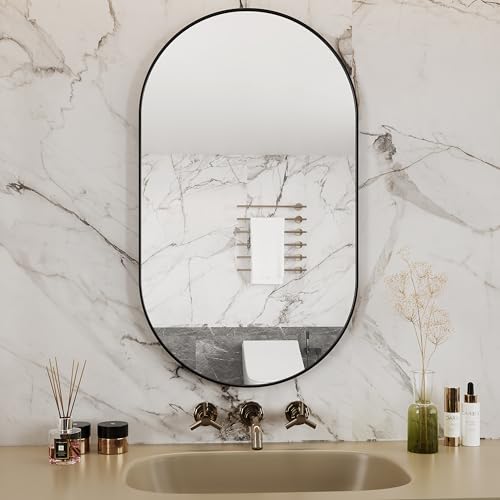 Oval Mirrors,Bathroom Mirrors,24x36 Black Oval Mirror,espejos decorativos de pared,Bathroom Mirrors for Over Sink(Black)