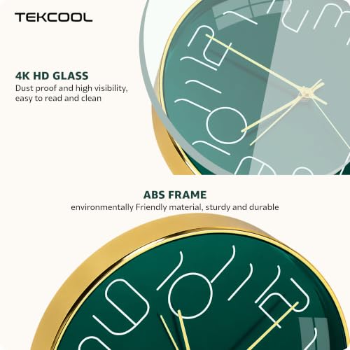 Image of TEKCOOL Plastic Digital Wall Clock 12 inch Silent Quartz Decorative Non-Ticking Classic Clock Battery Operated Round Easy to Read for Room /Home /Kitchen /Bedroom /Office /School-(Green Gold)'