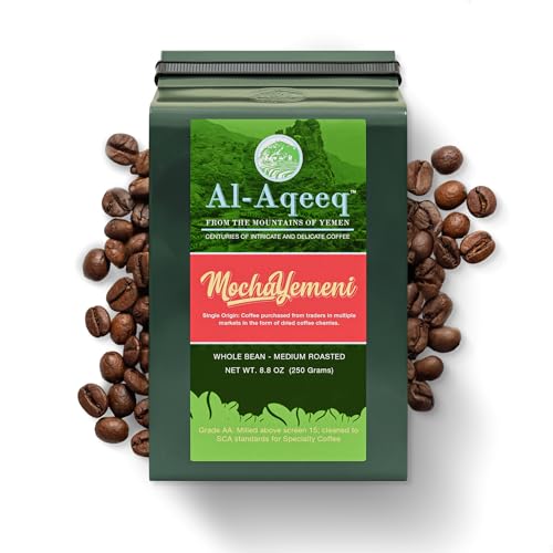 Al-Aqeeq Yemeni Coffee, Medium Roast Whole Bean, 8.8 oz - Authentic Single Origin Arabica, Freshly Roasted Coffee Beans
