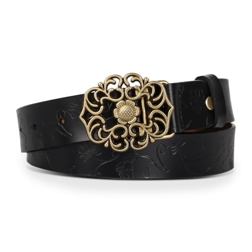Image of Aurolran Women's Fashion Classic Metal Buckle Leather Belt with Jeans Dress