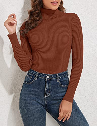 Image of PrettyGuide Women's Ribbed Turtleneck Long Sleeve Sweater Tops