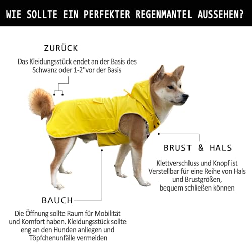 FLYING TAIL Nicht Steif, Super Weiche Haptik Hunde-Regenmantel, Reflektierend, Verstellbar, Einfach zu Tragen, Leinenloch für S - XXXXXL Hunde (Gelb, L)