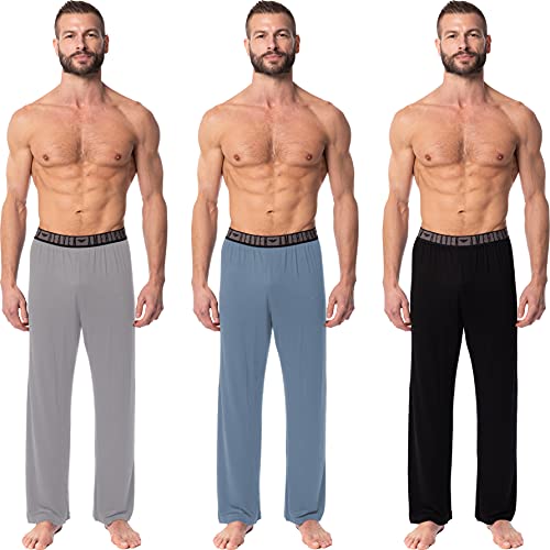American Heaven Mens 3 Pack Ultra Soft & Stretch Pajama Pants | Lightweight Lounge & Sleep Pj Yoga Bottoms (3 Pack -Black, Ash, Faded Denim, Small) #TOP1