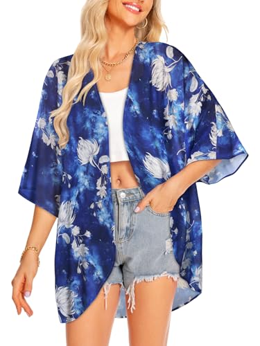 Image of Women Kimono Cardigans Casual Summer Tops Cover up Open Front Floral Print Resort Wear 2026