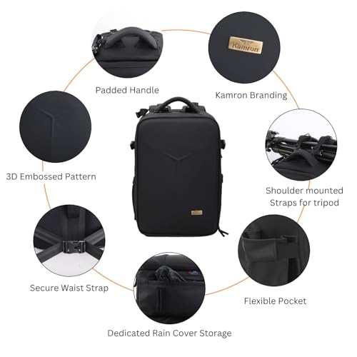 Image of Kamron Tough BP Hard Camera Backpack | Fits 2 DSLRs, Lenses, Gimbal, Tripod | Expandable Design with Rain Cover, Laptop Slot, Water-Resistant Exterior | Black