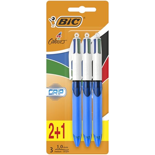 BIC - BIC 4 Couleurs Grip Stylos-Bille Rétractables Pointe Moyenne (1,0 mm), Parfait pour l'Ecole et au Bureau, Format Spécial - -17%