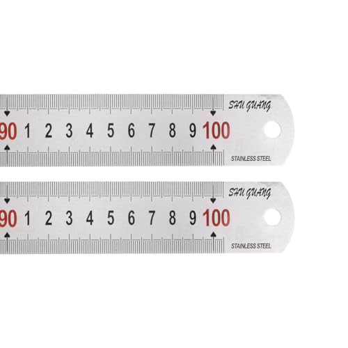 sourcing map 2pcs Stainless Steel Ruler 100cm/40" Length x 1/16" Thick x 1-3/8" Wide Inch and Metric Straight Edge Measuring Tools for Woodworking Painting Craft, Silver Tone