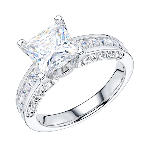 THELANDA All Princess Cut Genuine Moissanite or Simulated Center 1.5CT Diamond Sterling Silver Classic Filigree Pattern Promise Engagement Ring2