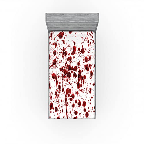 Ambesonne Horror Fitted Sheet, Splashes Blood Grunge Style Bloodstain Horror Scary Zombie Halloween Themed Print, Bed Cover With All-Round Elastic Deep Pocket For Comfort, Twin Xl Size, Scarlet White #TOP20