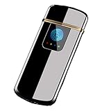 berührungsschalter led  RDJSHOP USB-Fingerabdruckfeuerzeug Winddichter Doppelbogen-Elektro-Zigarettenanzünder Wiederaufladbarer Flammenloser Butanfreier Berührungsschalter LED-Zigarrenkerzenrohr-Metallfeuerzeug