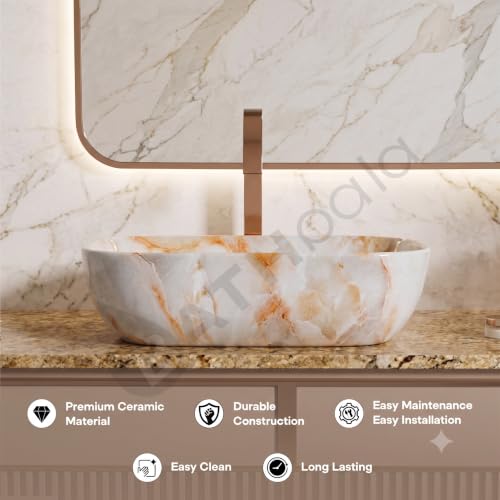 Image of Designer Ceramic Wash Basin For Bathroom | Over Counter Bathroom Basin | Counter Top Bathroom Sink | Wash Basin For Restaurant, Hotel (18 x13 x 5 Inch) (102)