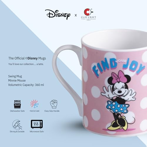 Image of Clay Craft - Official Disney Mugs : Polka Dot Minnie Print, Fine Ceramic Coffee Mug, 360 Ml |Cartoon Character Gift Mug for Kids & Adults | Microwave & Dishwasher Safe