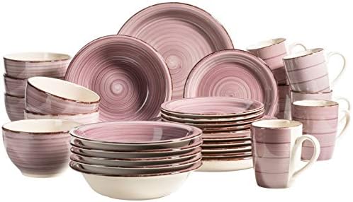 MÄSER Bel Tempo II 30-częściowy zestaw naczyń w stylu vintage dla 6 osób, ręcznie malowany serwis ceramiczny, kamionka, beżowy