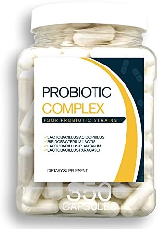 Bulk Buy Probiotic Blend - 350CT Value Size Bottle of Multiple Strains of Key Bacteria Include Lactobacillus Acidophilus, Bifidobacterium Lactis, L. Plantarum, L. Paracasei in a Clear Square Grip Jar