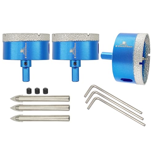 Dry Diamond Core Drill Bit with Pilot Bit - 2 1/2" inch Diamond Tile Hole Saw with Triangle Shank for Porcelain Tile Ceramic Stone Granite Marble(3pcs)