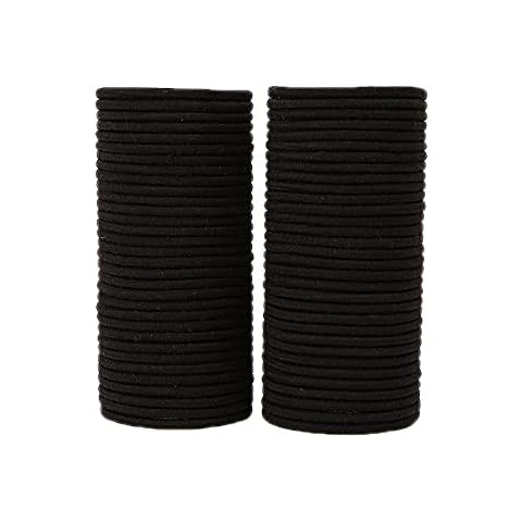KTHZI 100 Pieces Black Elastics Hair Ties for Long Lasting Braids and Ponytail Holders,Cotton Seamless Hair Bands for Girls and Women,No Damage for Thick Heavy and Curly Hair, 6.5x6.5x14cm Cover